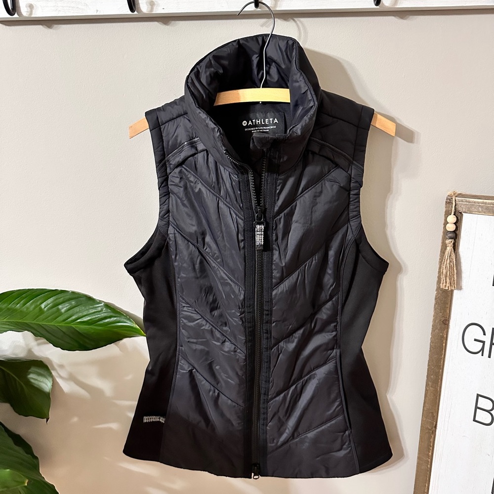 Athleta Prima Loft Double zip black packable puffer vest Medium